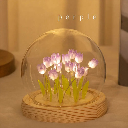 Artificial Tulip Flower Night Light Handmade DIY Bedside Lamp LED