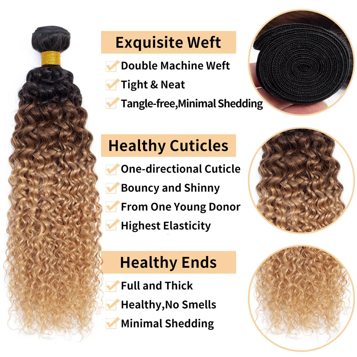 15A Brazilian Kinky Curly Human Hair Bundles Ombre Blonde Colored