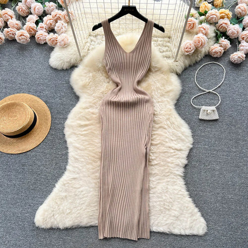 YuooMuoo Chic Fashion Sexy Wrap Hips Split Knitted Autumn Dress Women