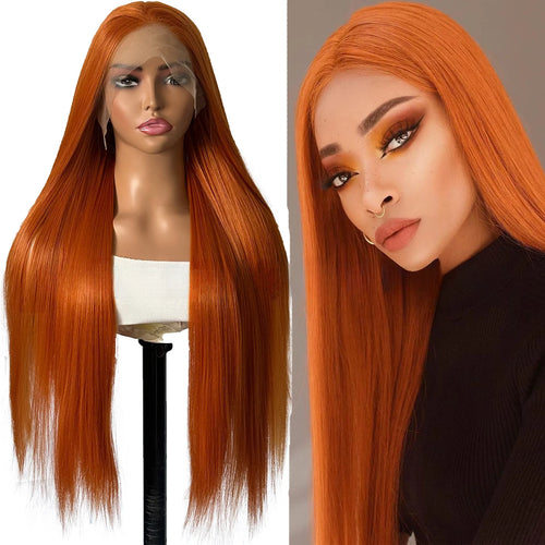 13×4 Lace Front Synthetic Wig Ginger Orange Lace Frontal Wigs Glueless