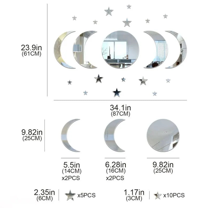 20pcs Acrylic Star Moon Shape Wall Sticker Lenses for Wall Decoration