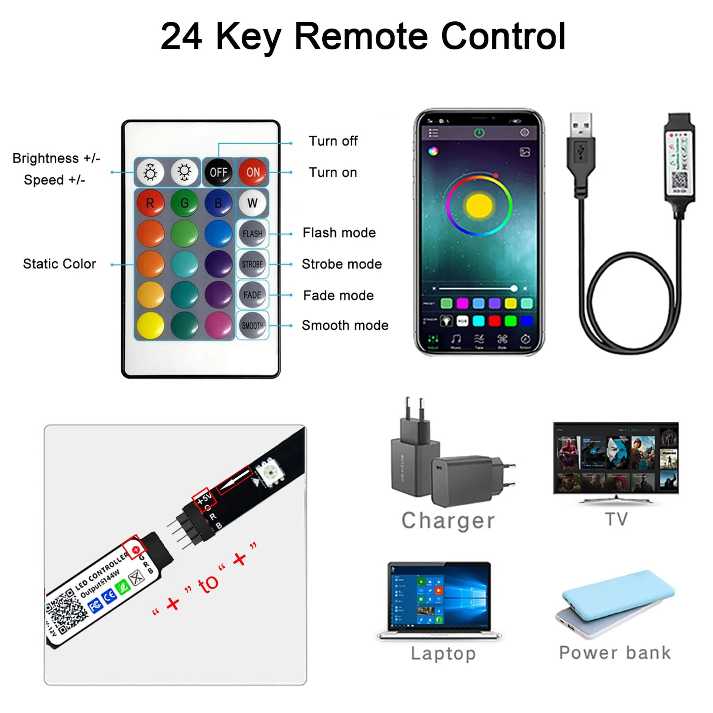 USB LED Strip Lights Bluetooth Control SMD 5050 Led Lights for TV