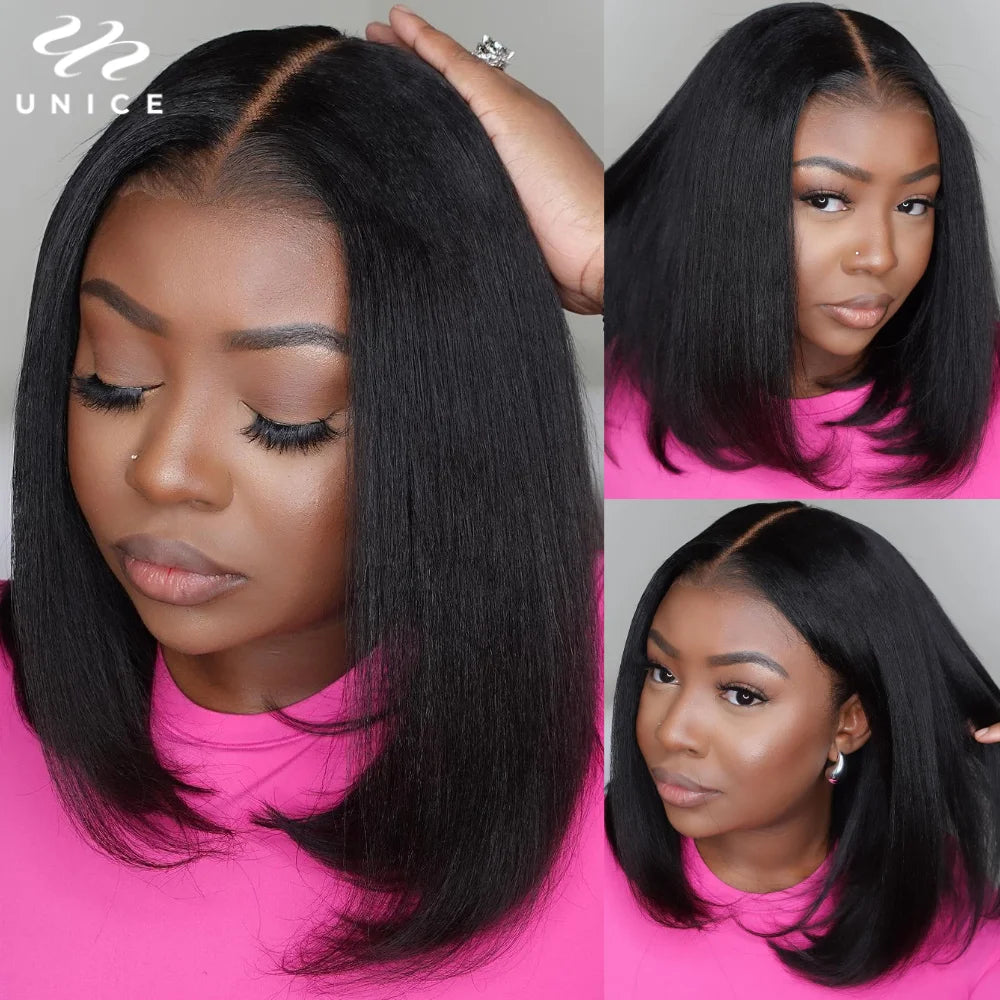 Yaki Straight Bob Wig 7x5 Pre Bleached Pre Cut Lace Closure Wig Human