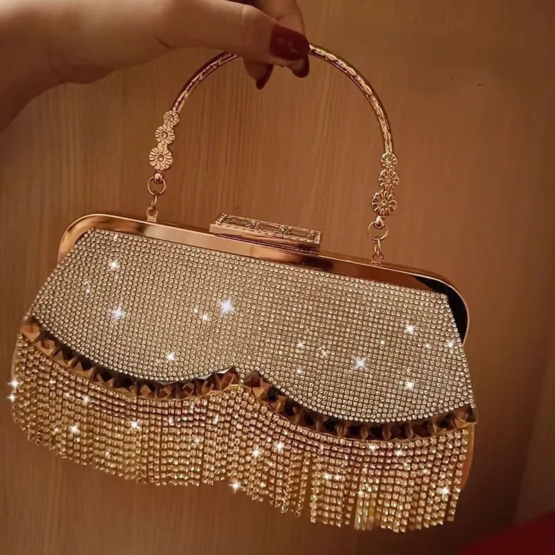 Women Banquet Handbags  New Diamond-Studded Tassel Evening Bags Femme