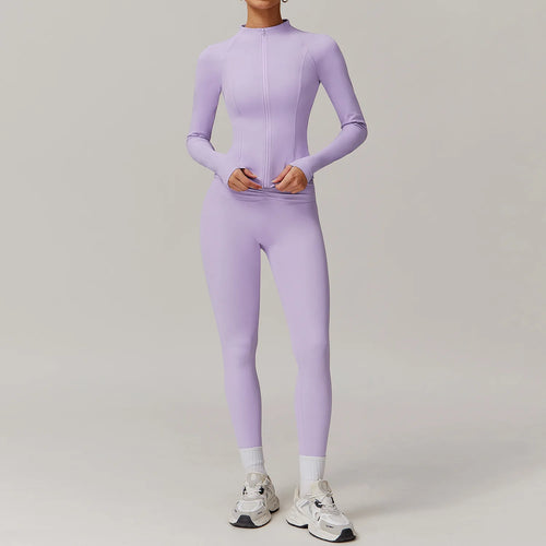 2PCS Yoga Suit Women Gym Set Long Sleeve Zipper Sport Set Women