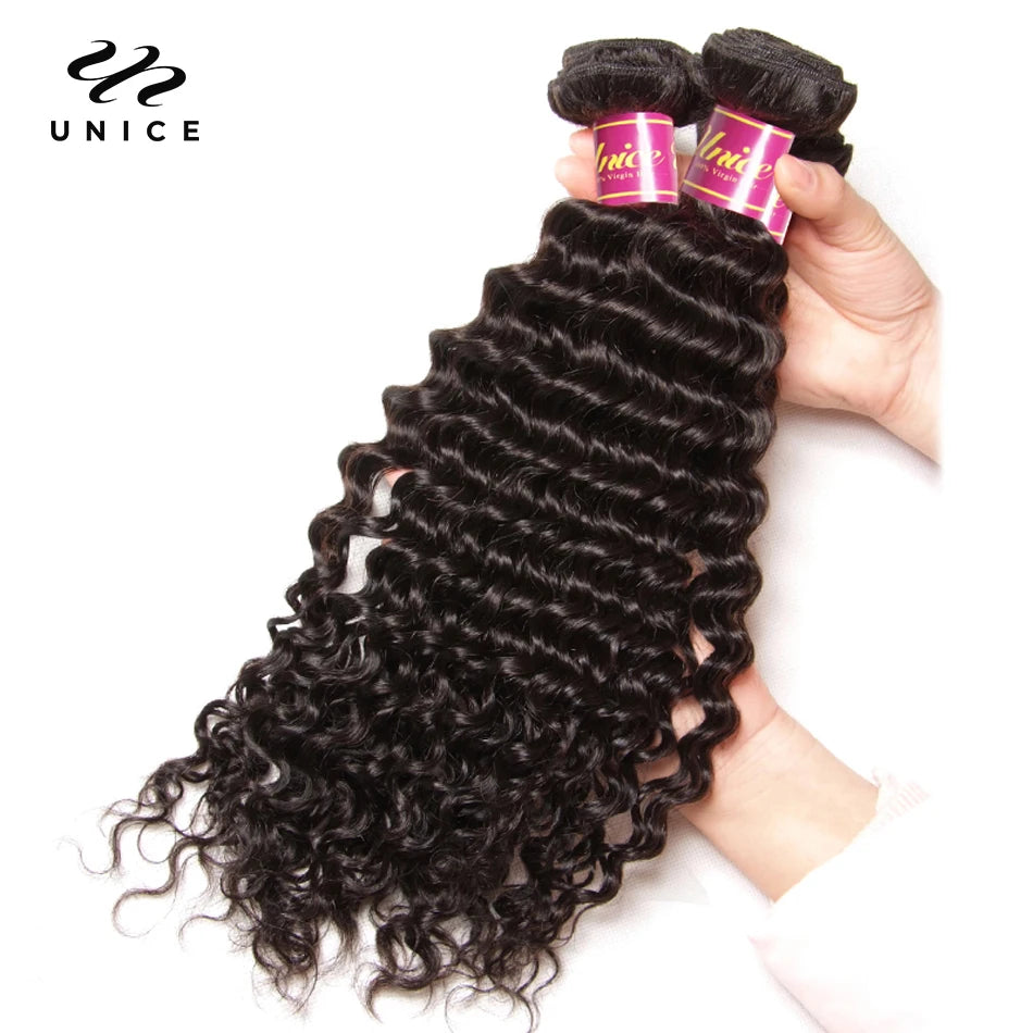 UNice Hair Peruvian Deep Wave Human Hair Hair Bundles 1/3/4 PCS 100%