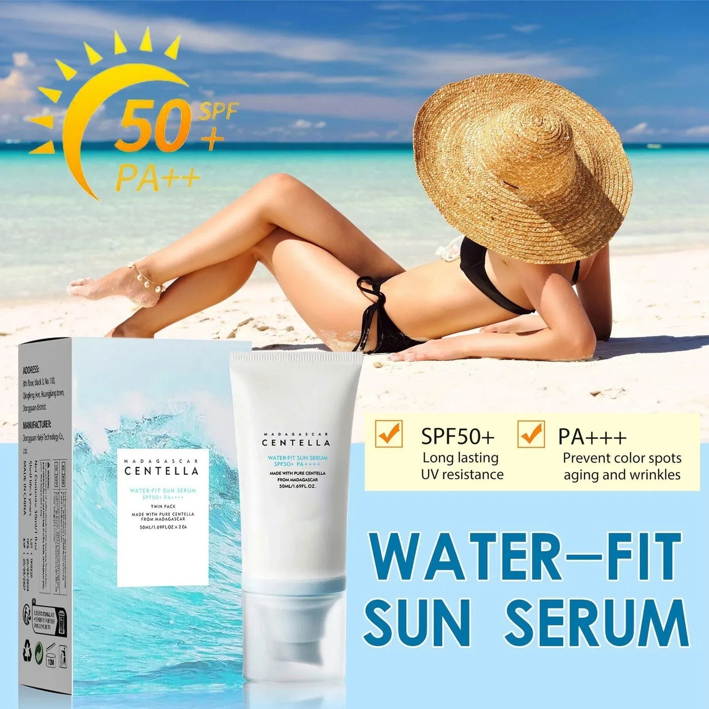 50+ Facial Sunscreen Centella Protector Solar Sunblock Skin Whitening