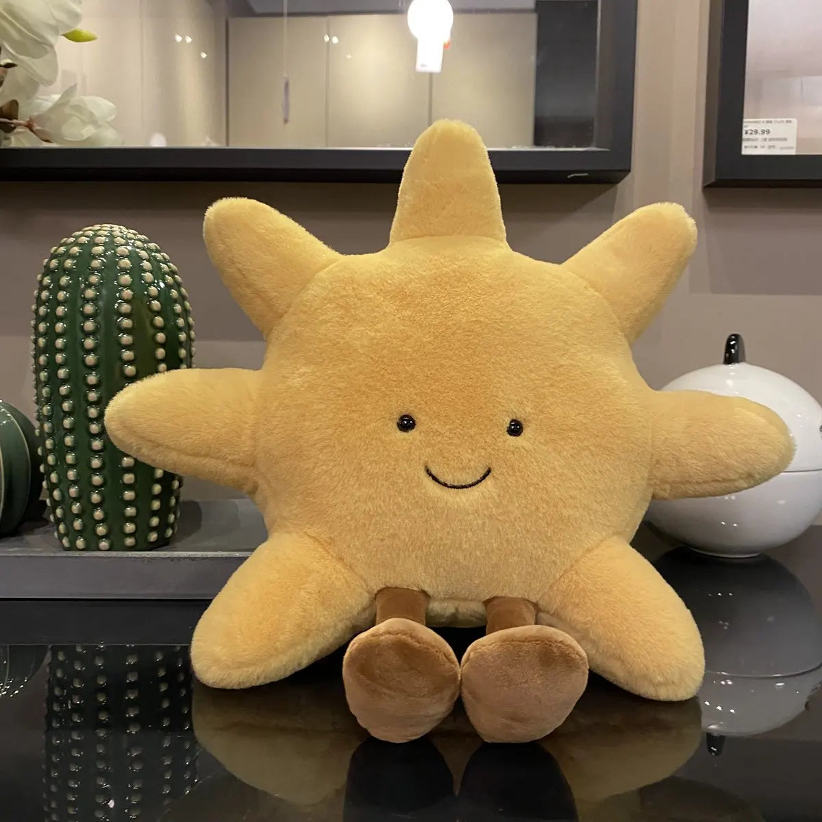 Adorable Smile Face White Moon Yellow Sun Plushie Stuffed Cute Cartoon