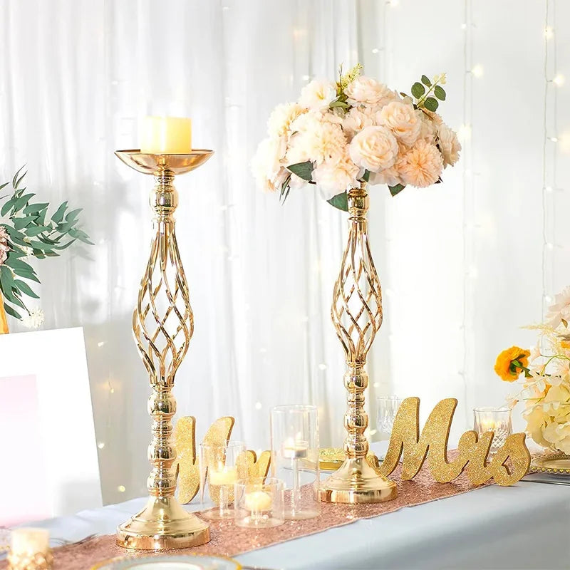 Table Candle Holder Decoration: Golden Iron Art Vase, Twisted Road