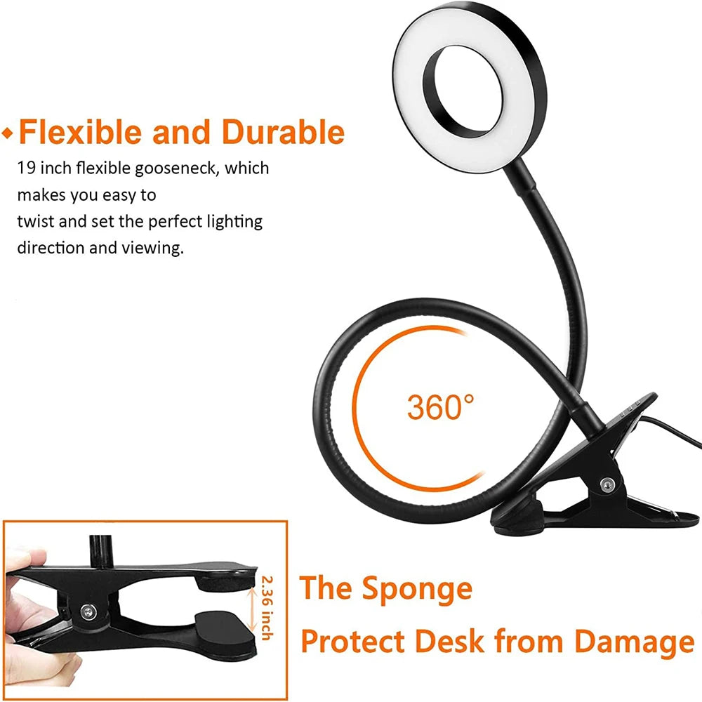 48 LEDs Clip on Desk Lamp 360°Flexible Gooseneck Reading Table Light