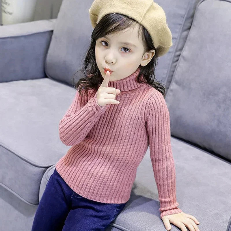 2024 New Sweater Kids Sweaters Autumn Girls Turtleneck Sweaters 1-9Yrs