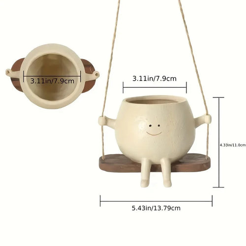 1pc Resin Hanging Planter Pot Rustic Succulent Plant Holder Smiling