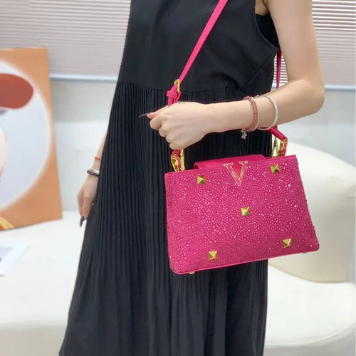 2024 Luxury Fashion Diamonds Women's Handbags Ladies Leather Rivets