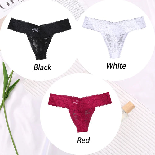 3PCS Sexy Lace G-string for Women Panties Transparent Floral Thongs