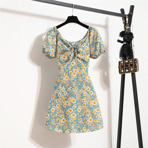 Women Mini Dresses Summer Fashion Female Vestidos Print Floral Chiffon