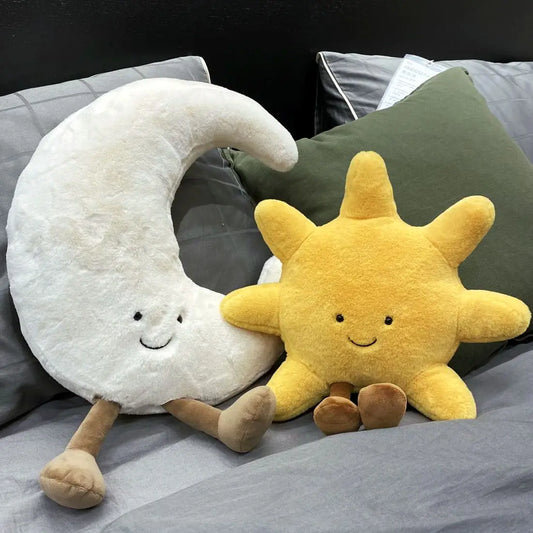 Adorable Smile Face White Moon Yellow Sun Plushie Stuffed Cute Cartoon