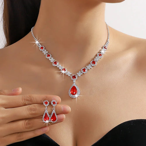 2pcs/set Jewelry Sets Women Elegant Waterdrop Rhinestone Pendant