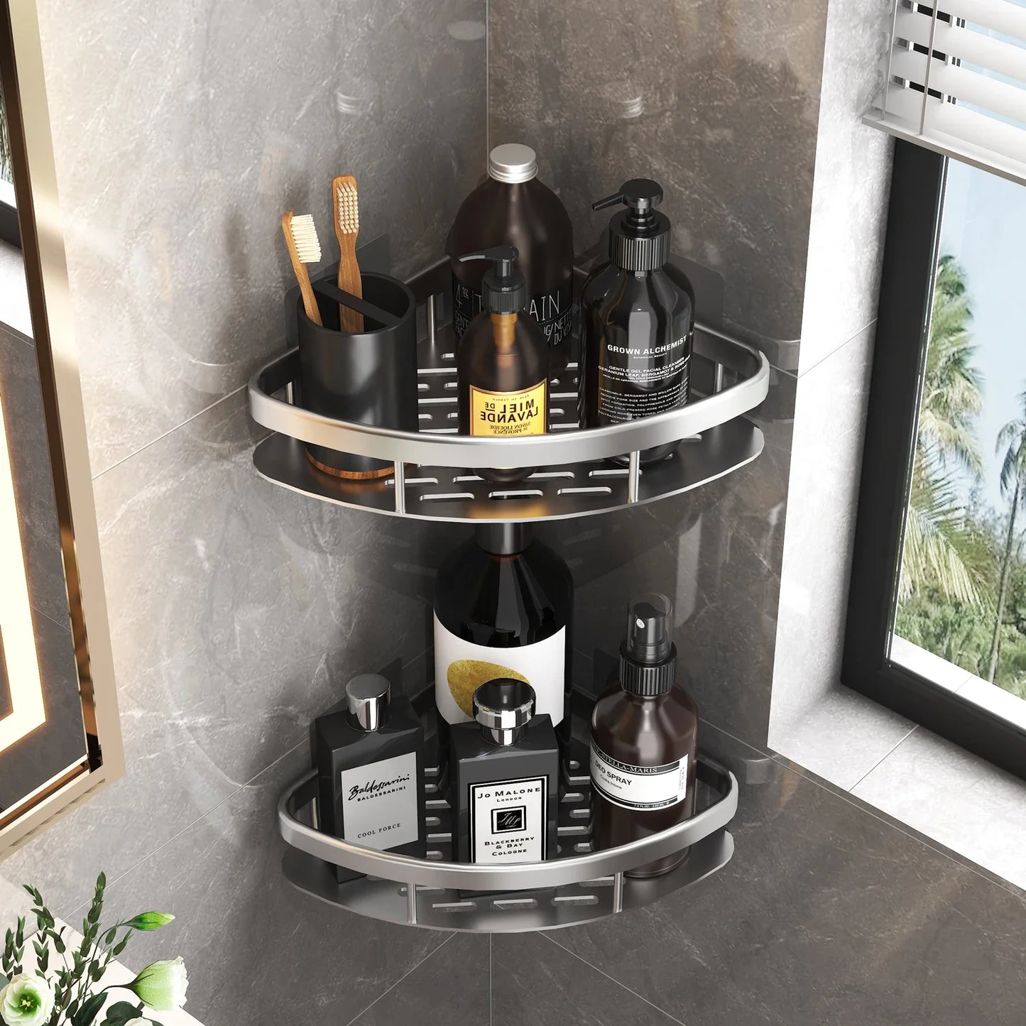 Bathroom Shelf Kitchen Storage Organizer Aluminum Alloy Shampoo Rack