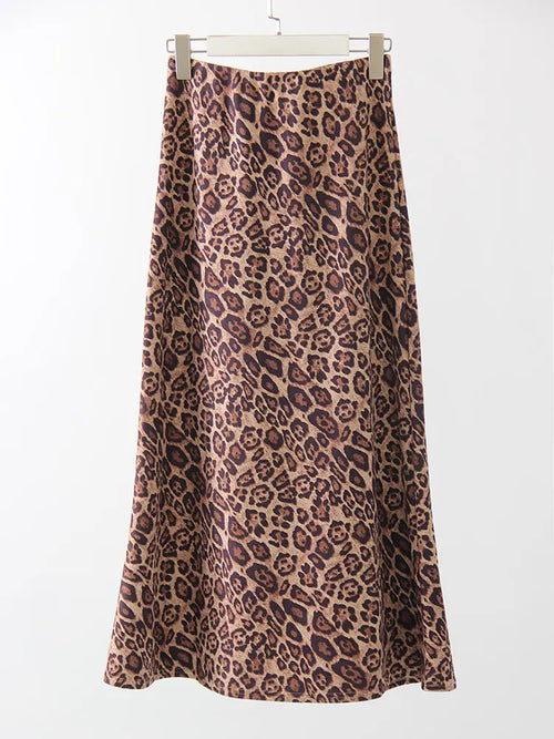 Winter Leopard Print Suede Skirt Long Women Autumn Vintage A Line