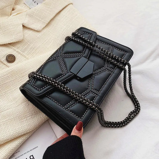 Yogodlns Vintage Rivet Chain Small Shoulder Bags For Women Flap PU