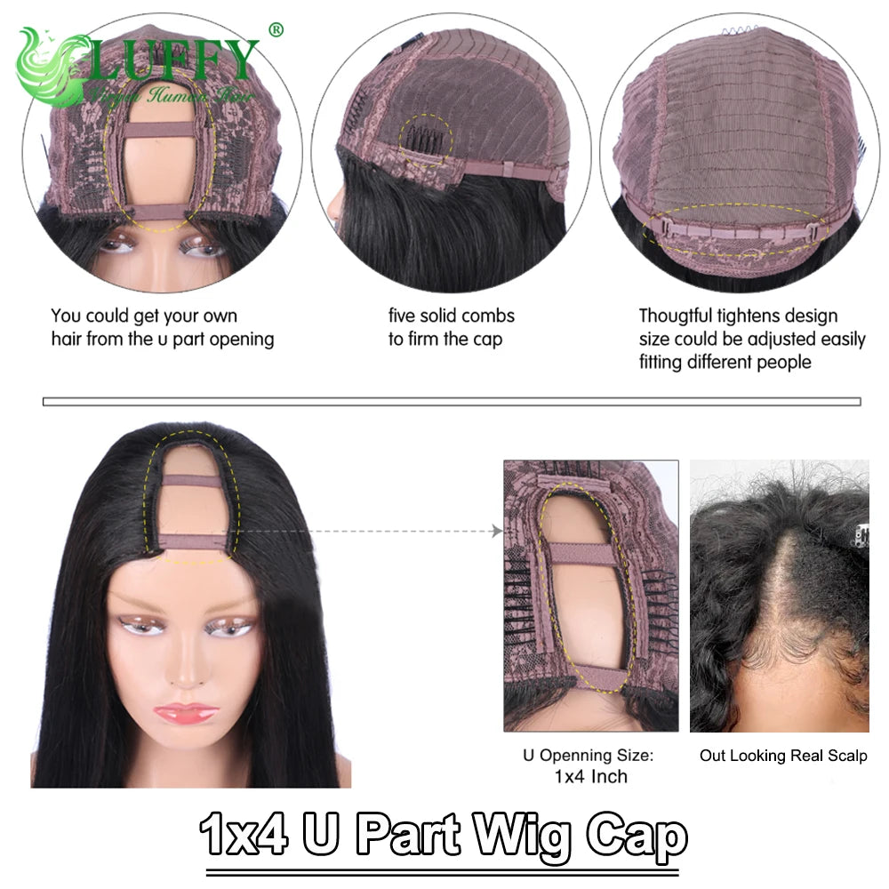 Afro Kinky Curly Human Hair Wigs 1x4 U V Part Wig Kinky Curly No Leave