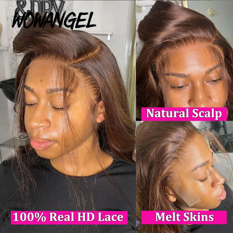 Wow Angel Chocolate Brown Colored 13x6 HD Lace Front Wig Straight Wigs