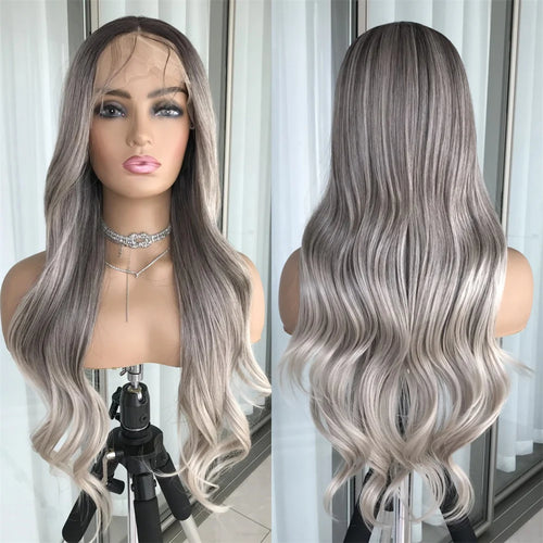 Body Wave Lace Front Wig Highlight Ash Blonde Lace Frontal Synthetic