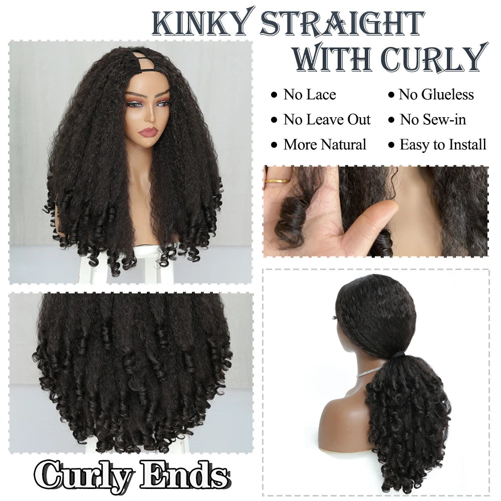 X-TRESS Afro Curly V Part Wig for Black Women Kinky Straight with