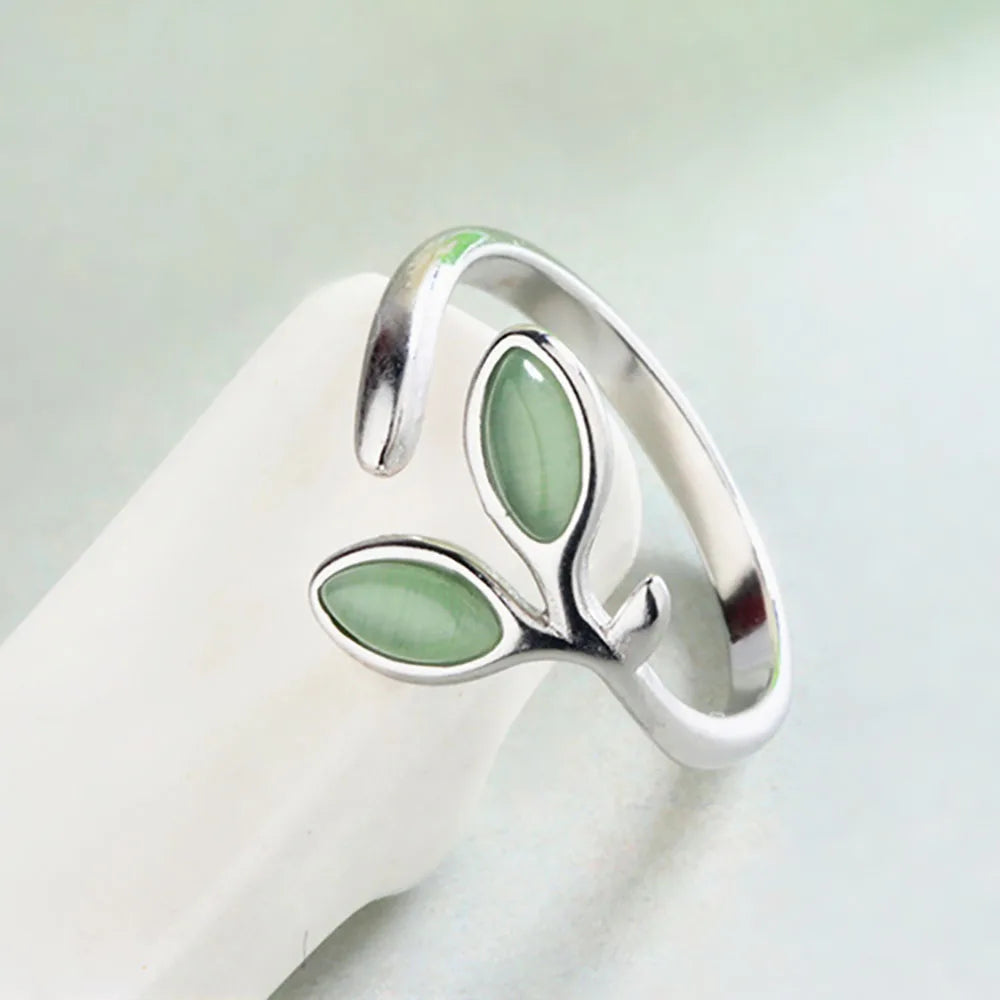 925 Sterling Silver Foliage Adjustable Rings For Women Girls Wedding