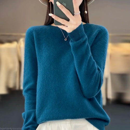 100% Merino solid color sweater ladies autumn and winter new solid