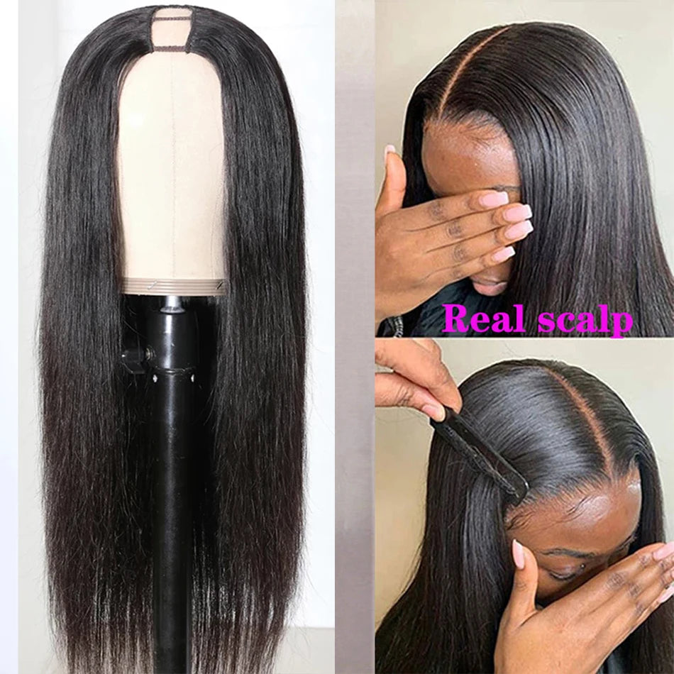 U Part Wig Human Hair With Clips No Leave Out Bone Straight Half Wigs