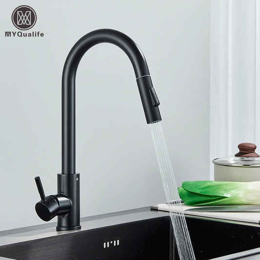 Black Kitchen Faucet Two Function Single Handle Pull Out Mixer  Hot