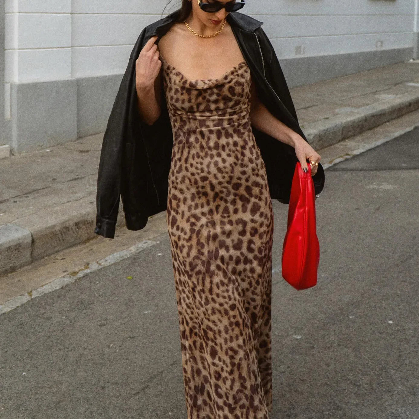 ASDS  Women's Sexy Vintage Leopard Print Tulle Long Dress Fashion