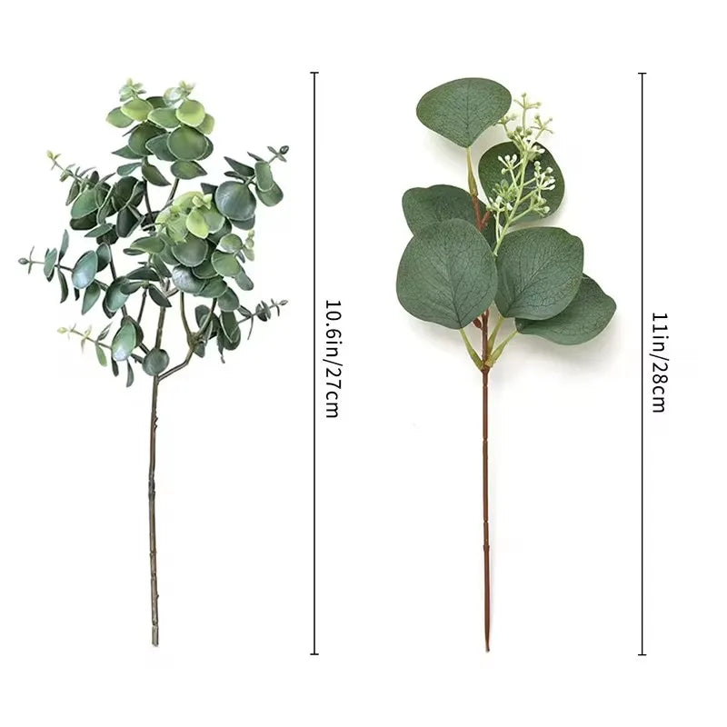 10 Pcs Mixed Artificial Oval Eucalyptus Leaves Stems and Spray for