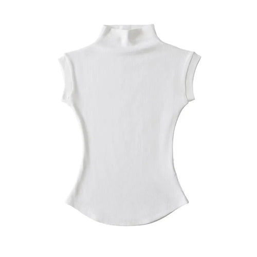 Women Summer Sexy Turtleneck Sleeveless T-Shirts Tops Solid Slim Fit