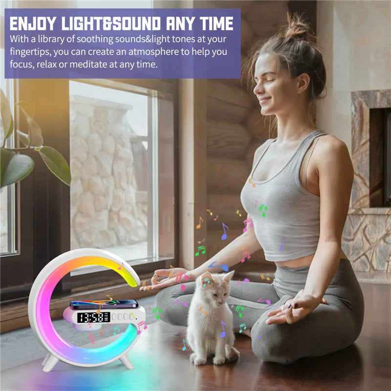 Wireless Charger Pad Stand Speaker TF Card RGB Night Light Lamp Alarm