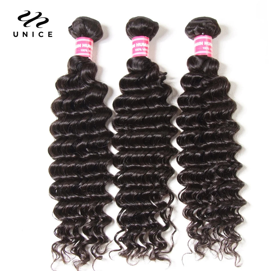 UNice Hair Peruvian Deep Wave Human Hair Hair Bundles 1/3/4 PCS 100%