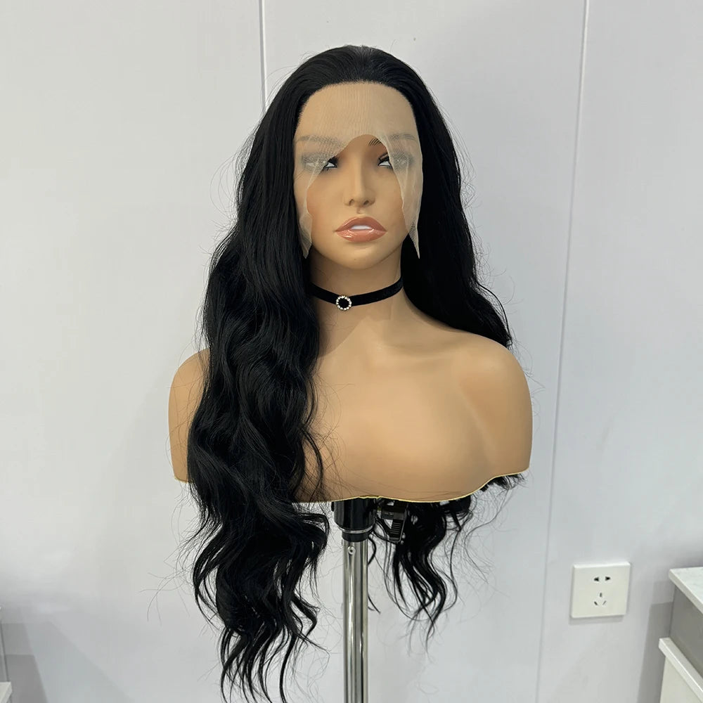 Black Wig Synthetic Lace Front Wigs For Women Long Hair Body Wavy Heat