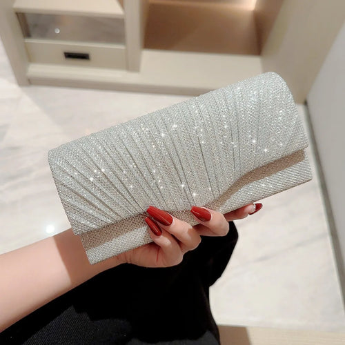 Women Lady Female Silver Evening Dinner Clutch Shiny Elegant Bag