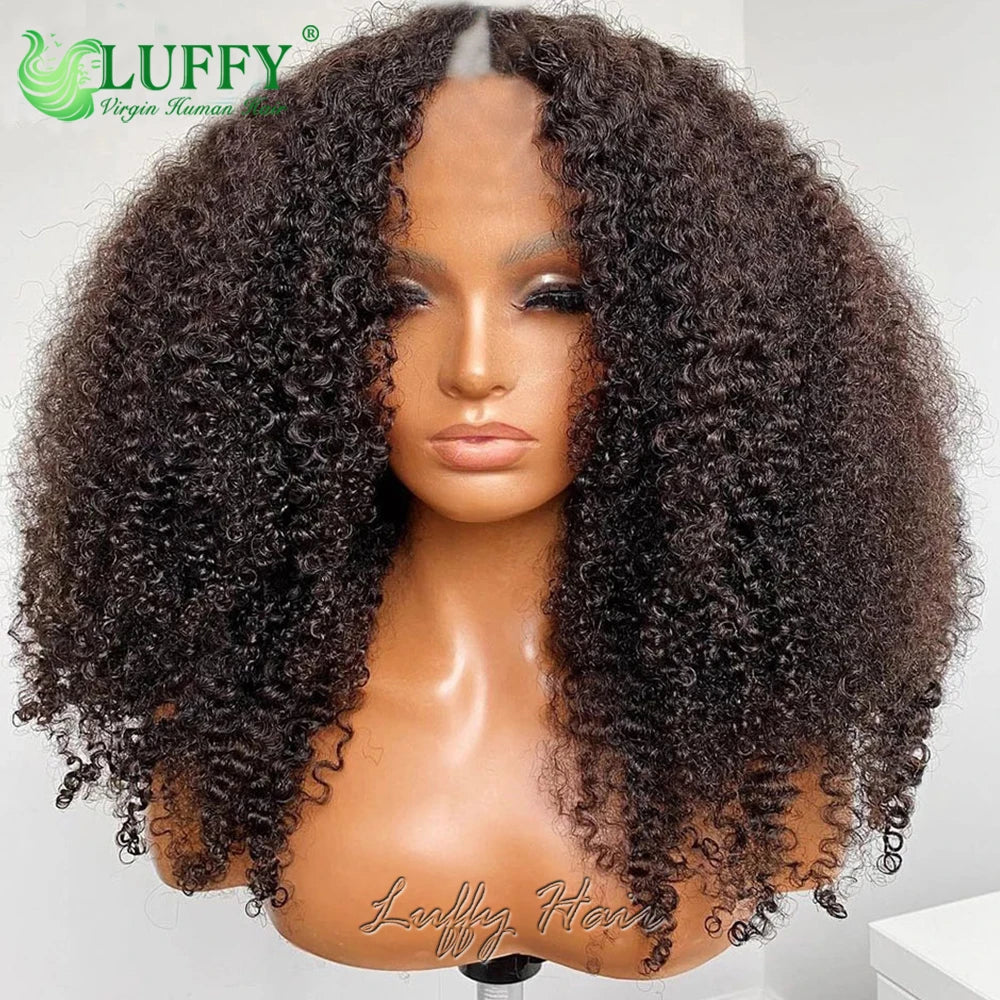 Afro Kinky Curly Human Hair Wigs 1x4 U V Part Wig Kinky Curly No Leave