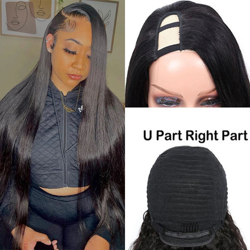 U Part Wig Human Hair With Clips No Leave Out Bone Straight Half Wigs