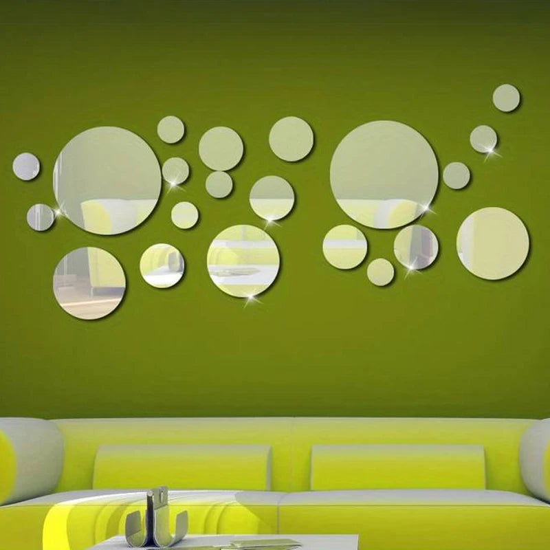 26 PCs 3D Acrylic Mirror Wall Sticker, round Mirror, DIY Bedroom,