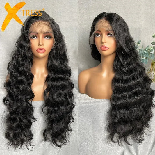 X-TRESS Synthetic Lace Front Hair Wigs for Women 32inch Long Loose