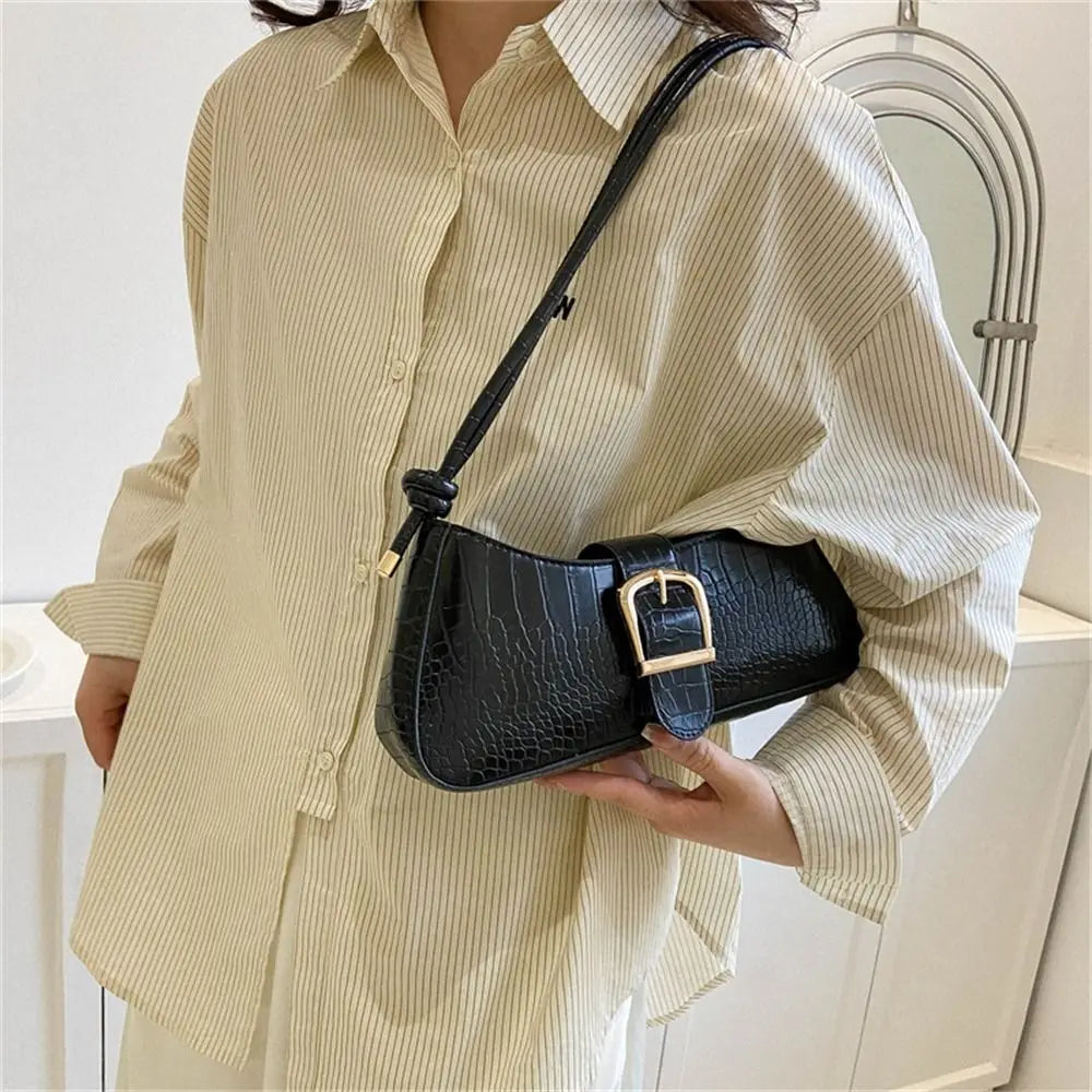 Women Stylish PU Leather Sling Bag Solid Color Shoulder Bag Underarm