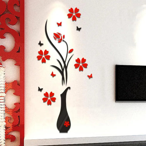 3D Wall Stickers, DIY Vase Flower Tree Crystal Arcylic 3D Wall