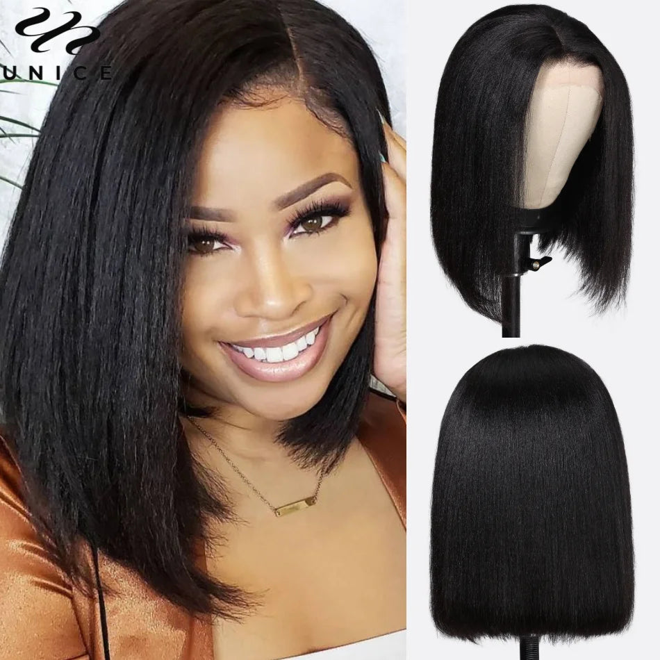 Yaki Straight Bob Wig 7x5 Pre Bleached Pre Cut Lace Closure Wig Human