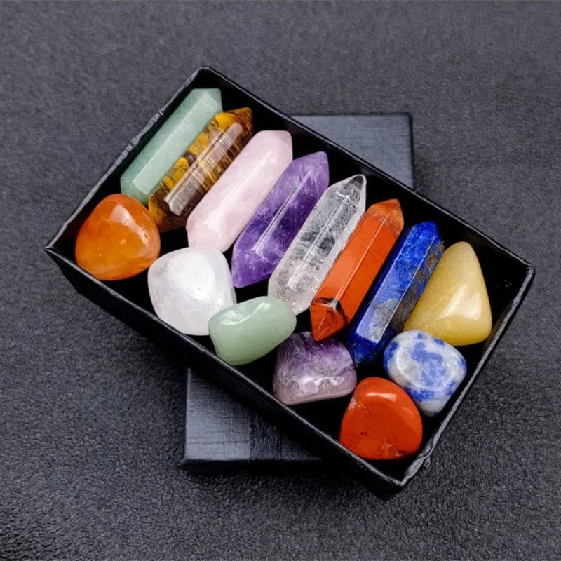 14pcs Pointed Quartz Crystal Chakra Healing Stones And Crystals Set