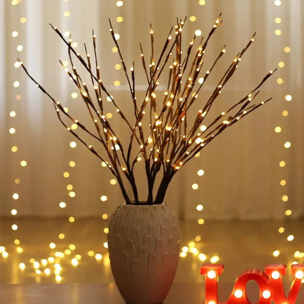 20 LEDs Christmas Willow Branch Lights Xmas Vase Filler Willow Twig