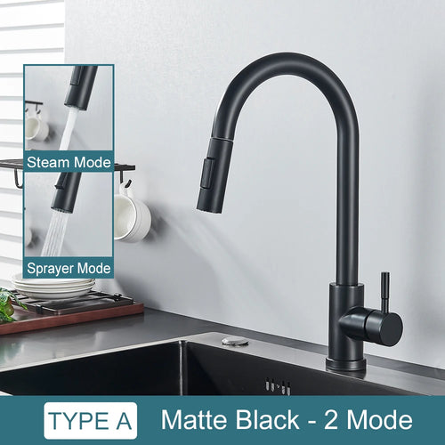 Black Kitchen Faucet Two Function Single Handle Pull Out Mixer  Hot