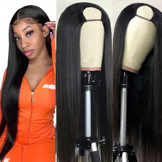 U Part Wig Human Hair With Clips No Leave Out Bone Straight Half Wigs